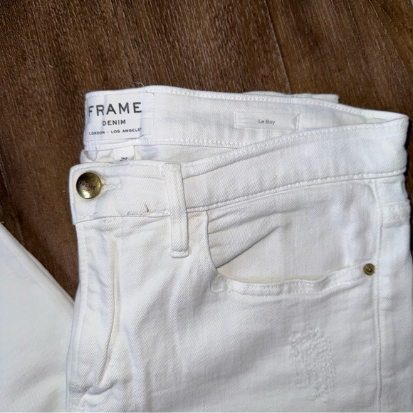 Frame Straight Leg Jean Distressed White Le Boy Jeans Size 29 - Picture 4 of 9